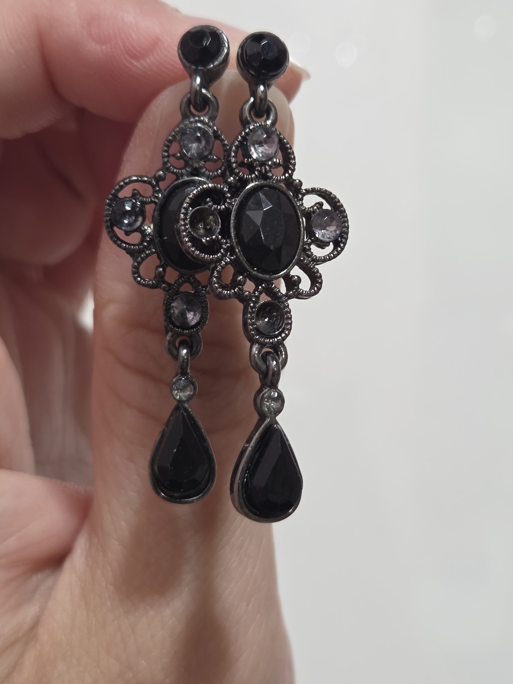 Black Drop Filigree Dangle Earrings - Women Jewelry